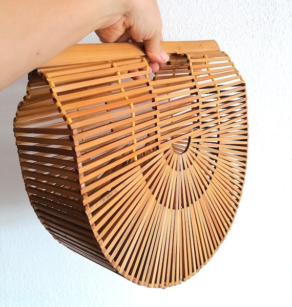 Original 50s half moon bamboo bag - vintage wicker