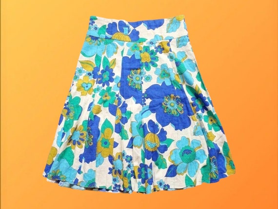 Vintage blue floral skirt - 90s does 50s /60s  - … - image 1