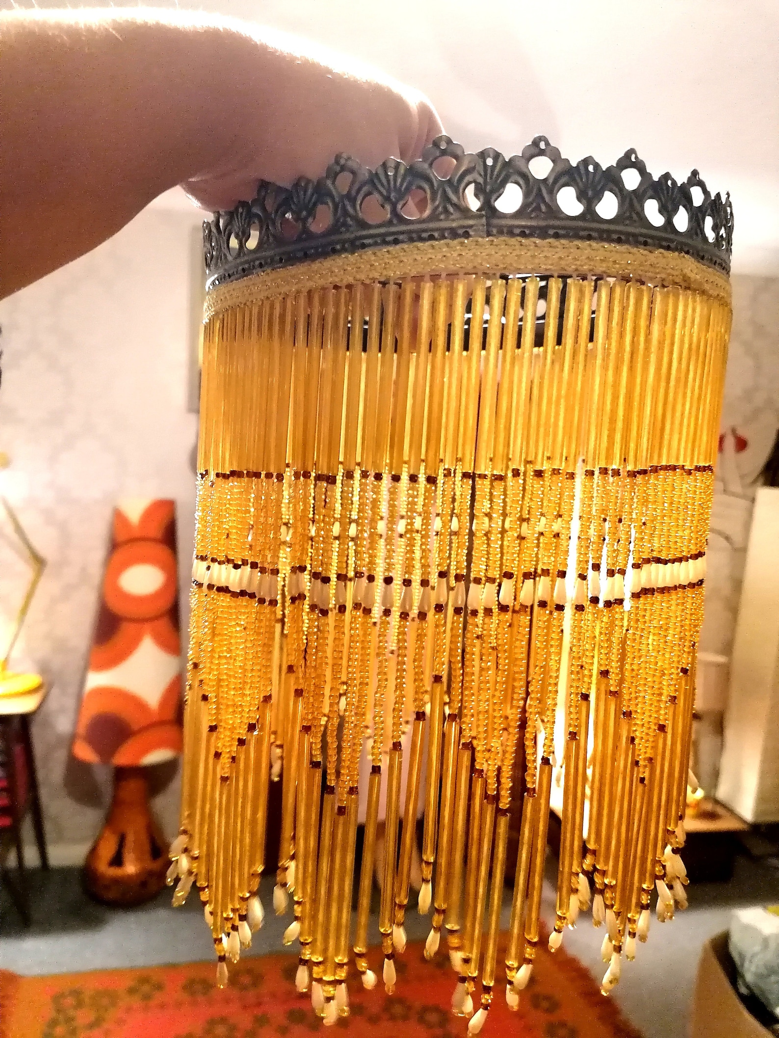Vintage tassel lamp shade beaded fringe ceiling light shade Etsy