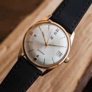 Vintage mechanical LIP 60s mens watch gold plated serviced. Vintage gift for men retro gift for men LIP calendar calendrier