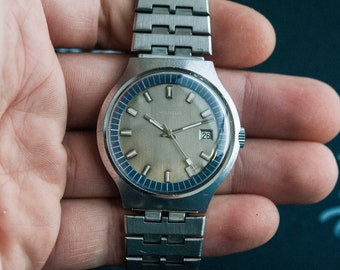 Vintage French automatic diving 70s watch for men, serviced. Vintage gift for men, date