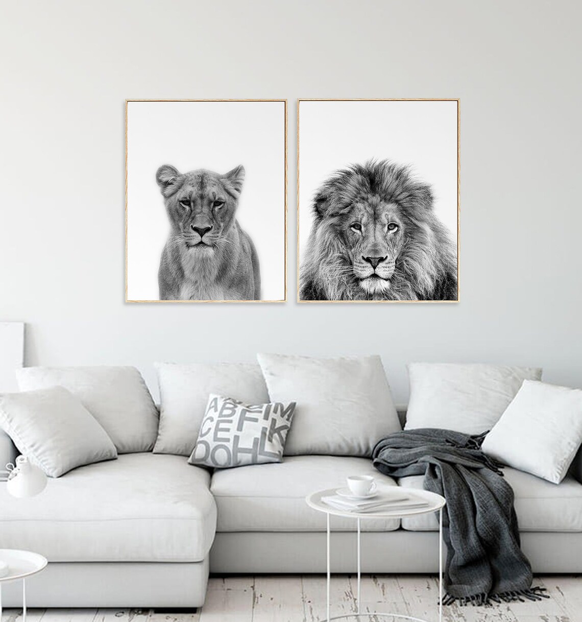 Set of 2 Black and White lions printable wall art. Lion wall Etsy