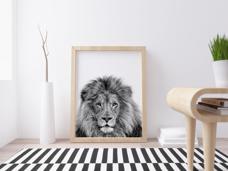 Set of 2 Black and White lions printable wall art. Lion wall Etsy