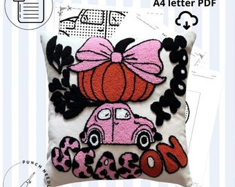 Pink spooky season cushion: Punch Needle Pattern (PDF Digital Download)