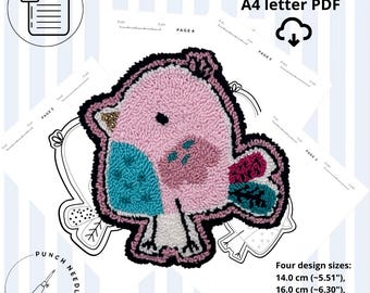 Curly Bird Punch Needle Pattern: Modern Embroidery Design (PDF Download, 4 Sizes