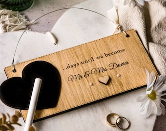 Handcrafted Oak Wedding Countdown Chalkboard Plaque: Engagement Gift