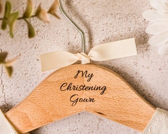 Personalised Wooden New baby hanger - Christening Gown Hanger - Baptism Outfit by Daisydoor Crafts