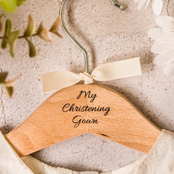 Personalised Wooden New baby hanger - Christening Gown Hanger - Baptism Outfit by Daisydoor Crafts