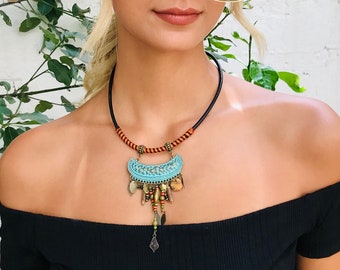 Mixed Metal Boho Necklace Collier femme Boho Tassel Necklace Mom Christmas Gift from Daughter Bohemian Statement Necklace Cadeau de Noel