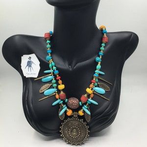 Medallion Necklace Collier Femme Turquoise Spike Necklace Collier ...