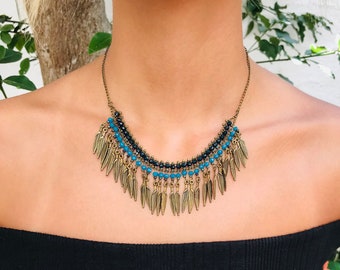 Punk Girls Spikes Rivets Fringed Tassel Gold Choker Statement Necklace Punk Girls Spikes Rivets Fringed Tassel Gold Choker Statement Necklace