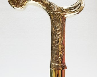 Antique Style Victorian Designer Brass Handle Wooden Walking Cane Stick Vintage