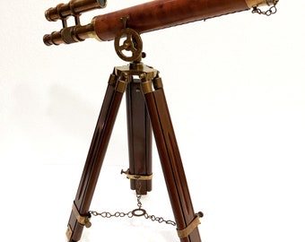 Vintage 39/" Brass Double Barrel Telescope Nautical Maritime With Tripod Stand