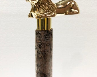 New Golden Messing Victorian Hundekopf-Handgriff für Shaft Gehstock Cane Antike 