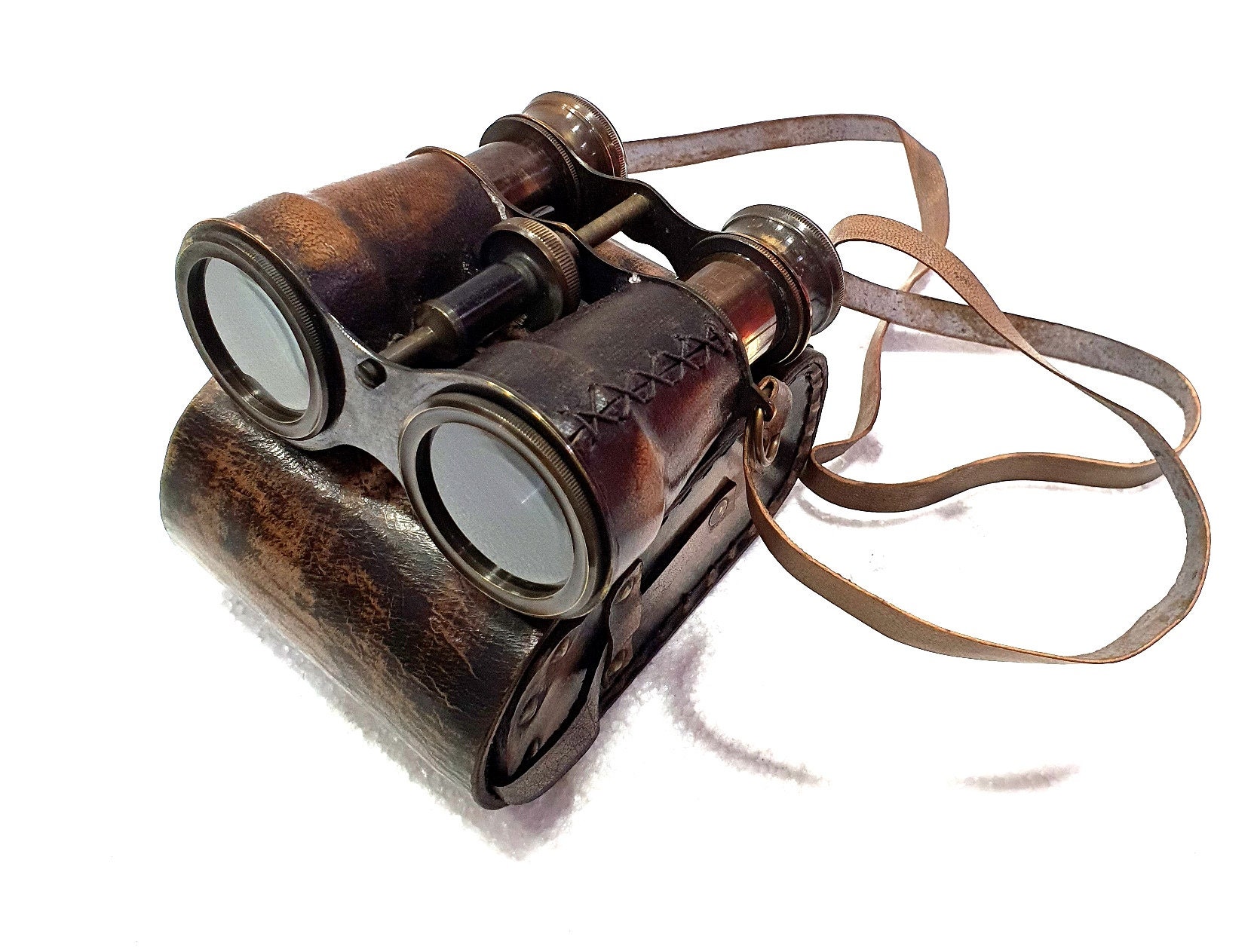 Antique Vintage Style Nautical Binocular Spyglass Marine Gift With Leather Box 