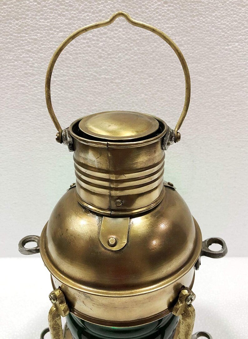 Vintage Brass Electric Green Lamp Maritime Ship Lantern Boat Light Home Decorative
