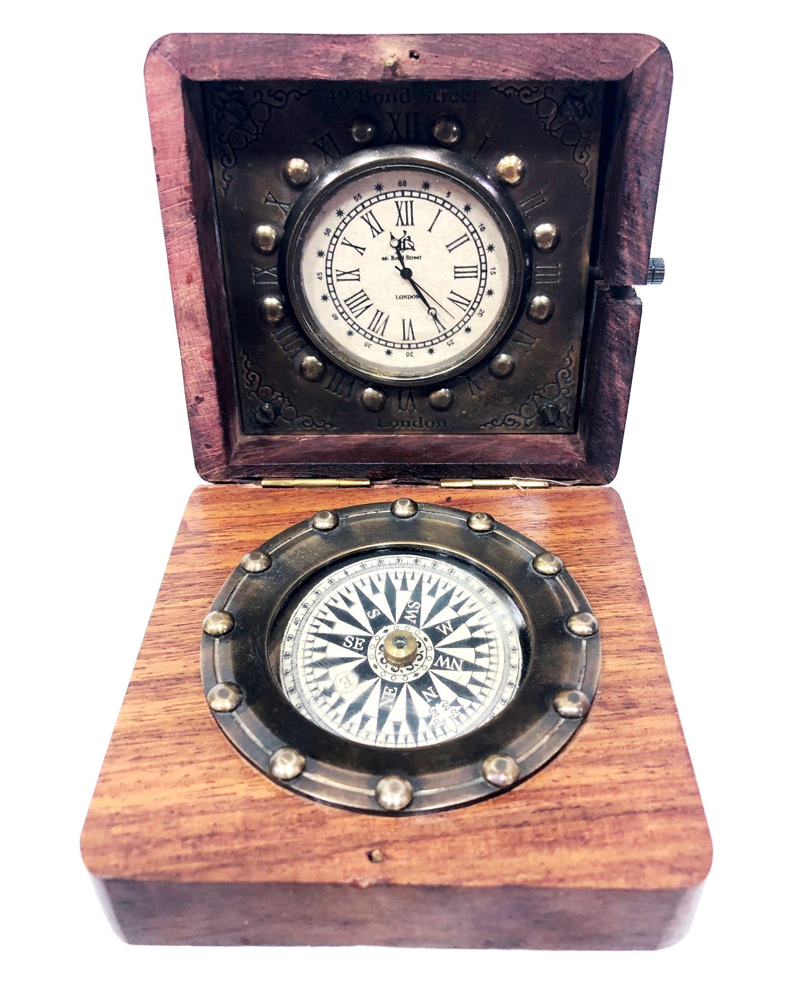 Antique Pocket Beautiful Wooden Compass Analog Clock 3.5 Etsy