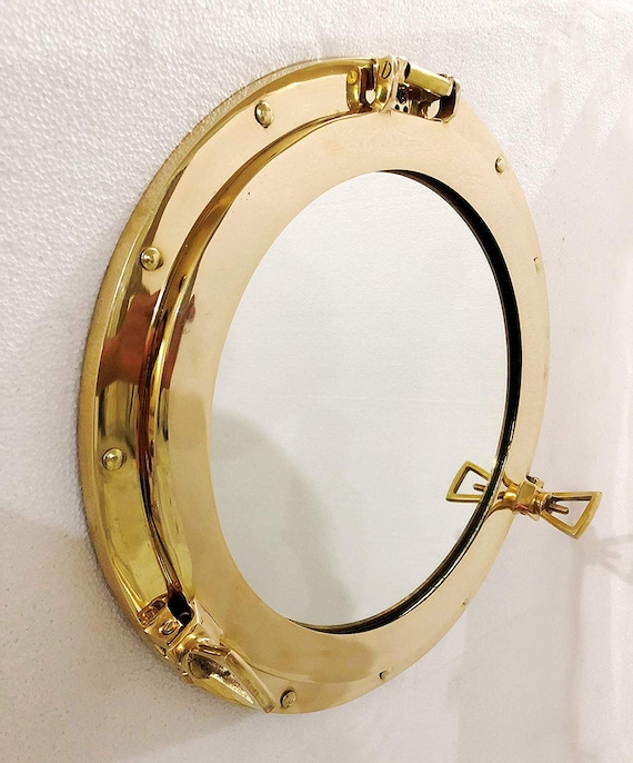 Antique 15 Inch Brass Porthole Gold Finish Port Mirror Wall Antique 15 Inch Brass Porthole Gold