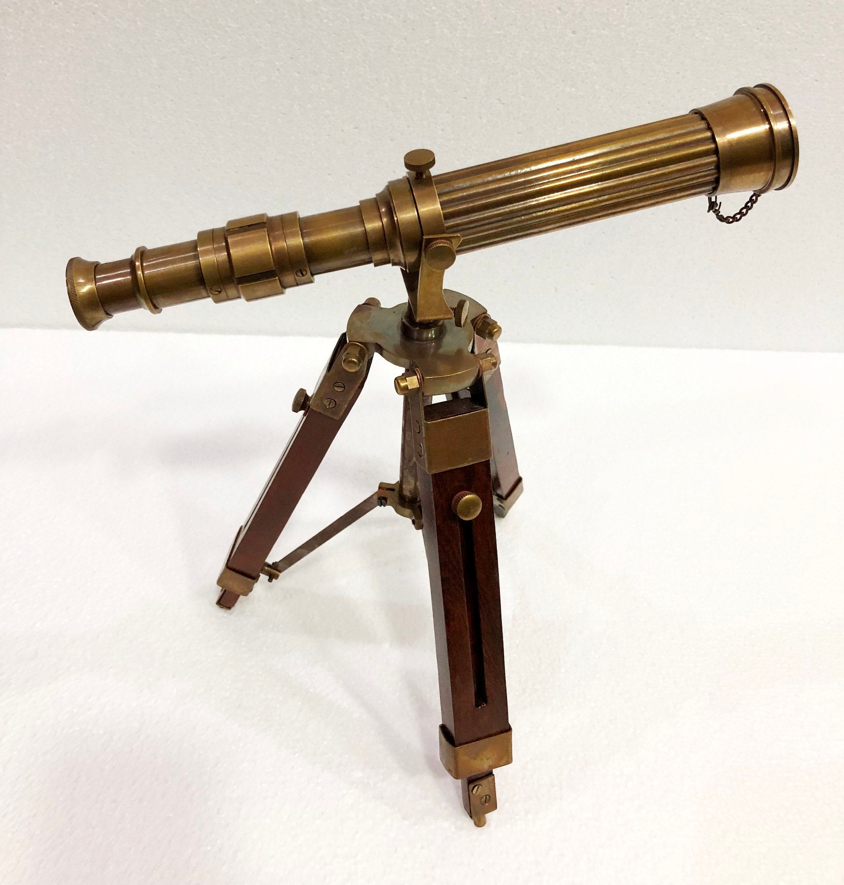 Table Décor Telescope Vintage Marine Gift Functional Instrument Collectables Gift Item Brass Antique + Wood 