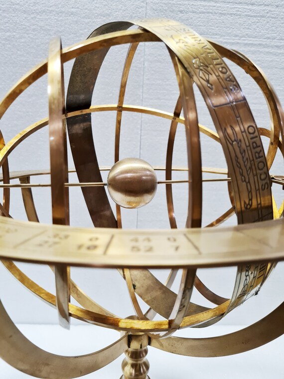 Antique Brass World Globe Armillary Huge Base Compass Home Decorative 