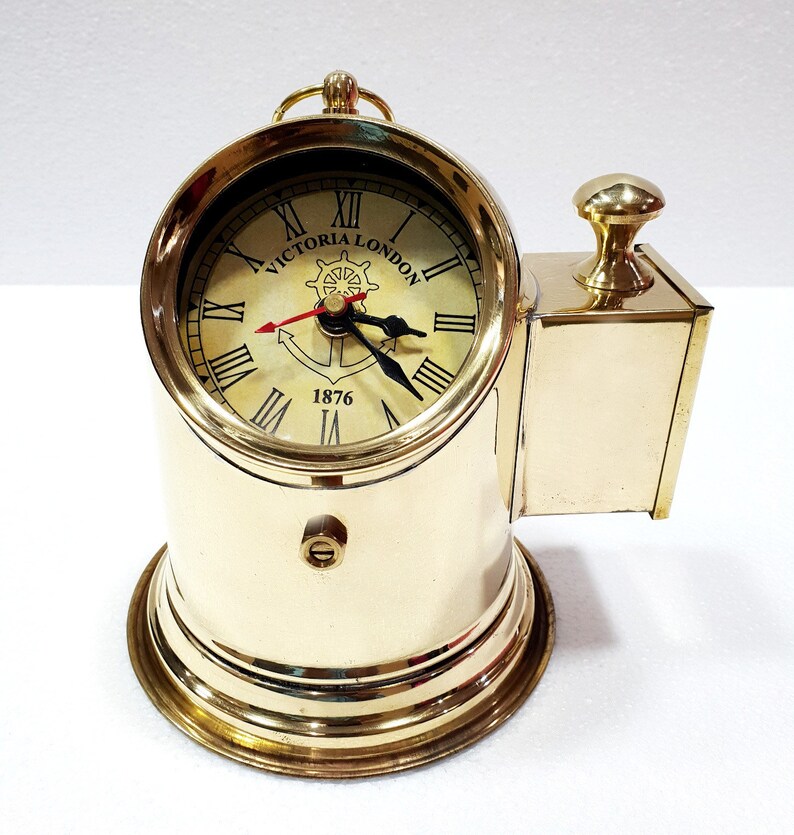Antique Brass Table Clock Compass Style Nautical Maritime Ship Etsy