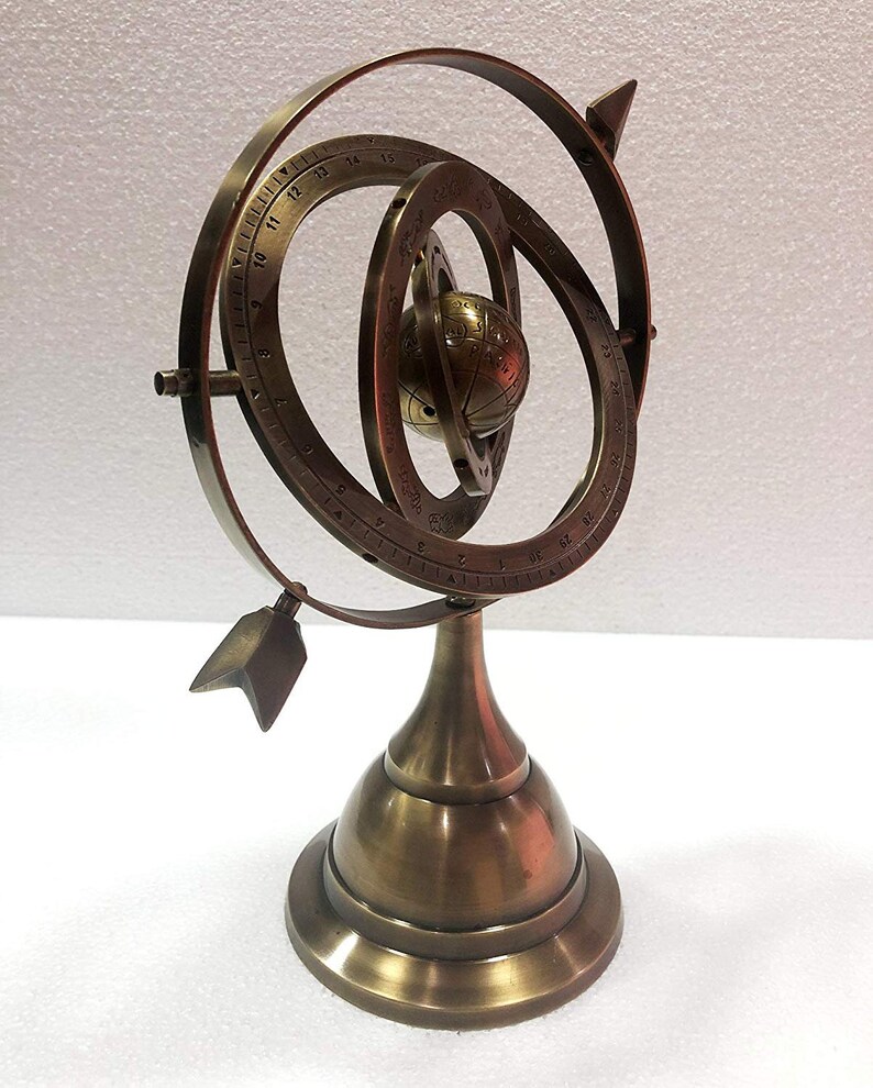 Antique Nautical Brass Armillary Sphere Arrow Globe Brown Etsy
