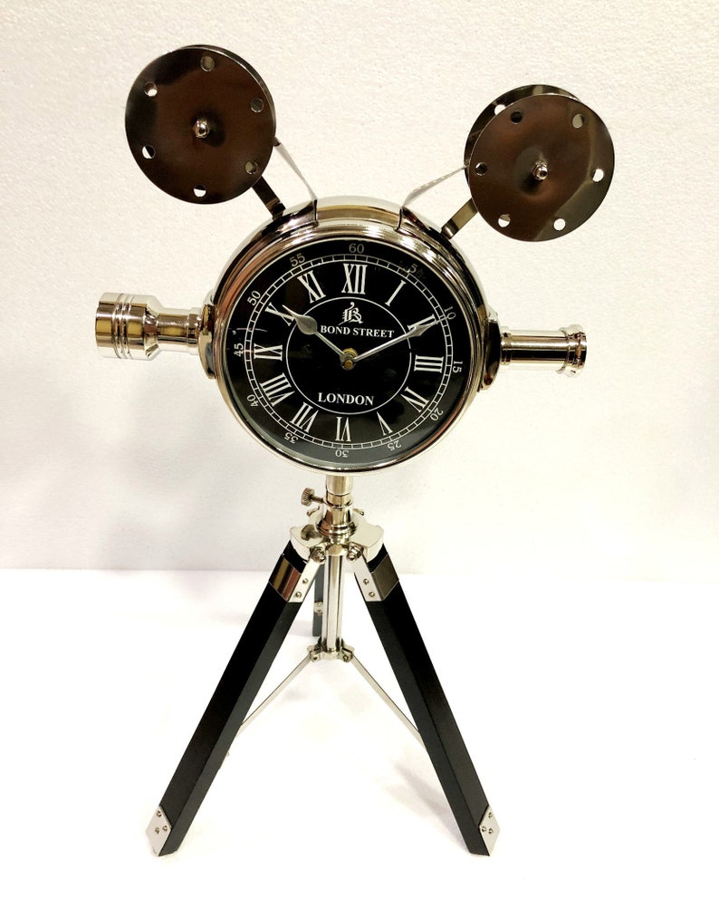 Antique Brass Table Wooden Stand Projector Clock Nautical Etsy