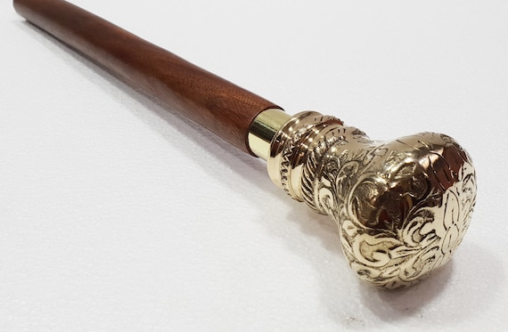 Victorian Messing Griff aus Holz Gehstock Vintage-Designer Braun Holz Cane " 