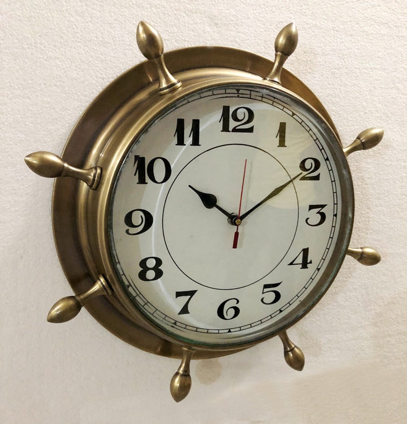 Antique Marine Brass Ship Wheel Clock 38.1 Cm Nautical Wall Etsy UK