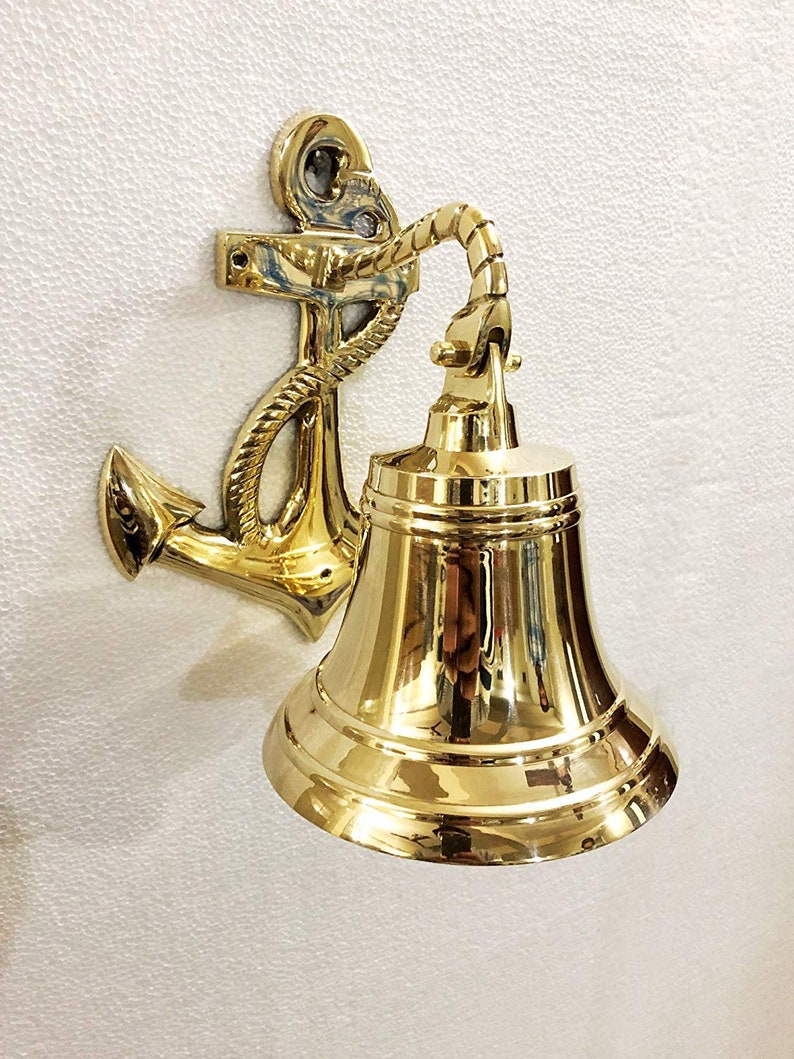 Antique 6 Solid Brass Anchor Ship Bell Ring Home Kitchen Etsy