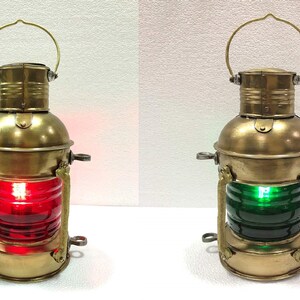 Vintage Brass Electric RedGreen Lamp Maritime Ship Lantern Boat Light Home Decorative