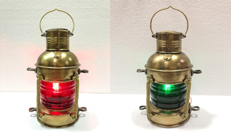 Vintage Brass Electric RedGreen Lamp Maritime Ship Lantern Boat Light Home Decorative