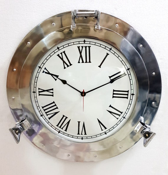 Ship 12/" Aluminium Porthole Clock Ship/'s Window Nautical Wall Hanging Clock