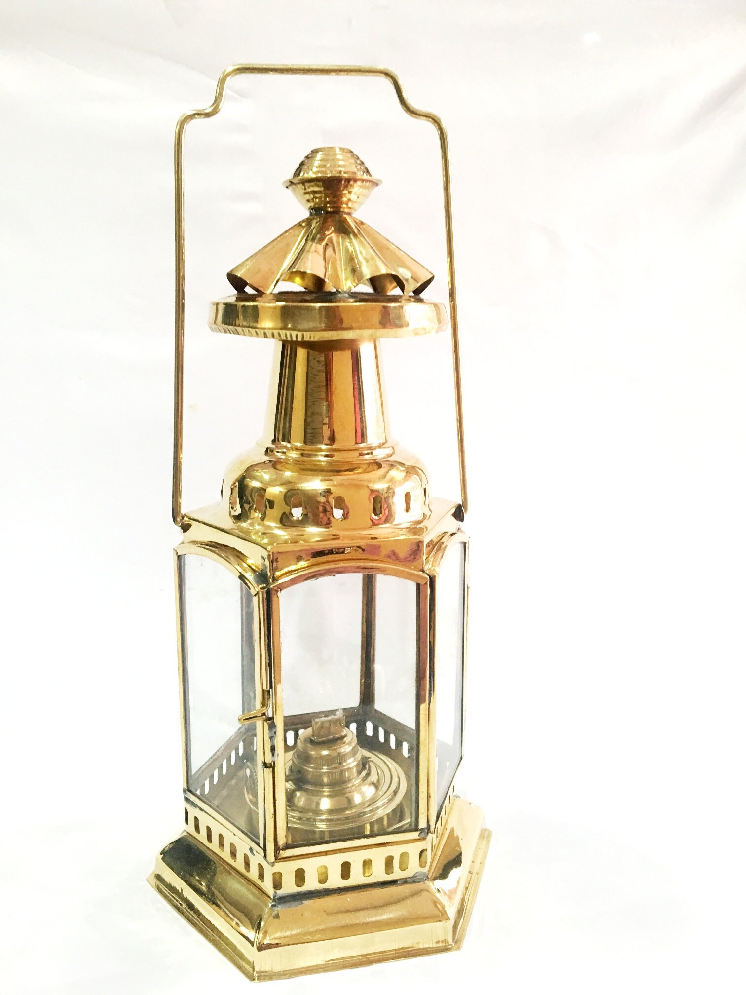 Antique Brass Nautical Maritime Hanging Ship Oil Lantern 