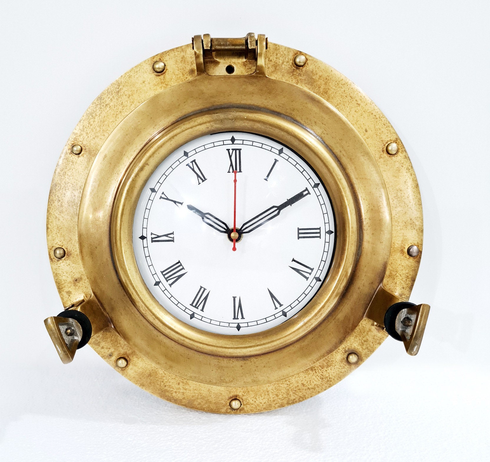 Brass Ship Porthole Clock Nautical Maritime Beach Style Wall Clock Home Decor 