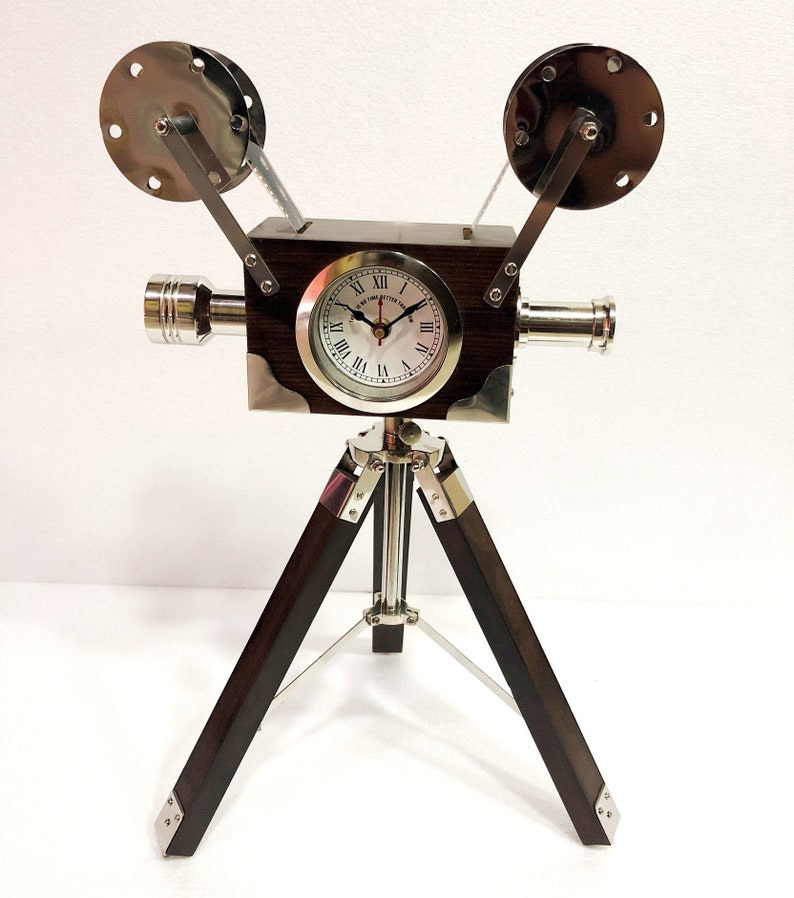 Antique Brass Table Wooden Stand Projector Clock Nautical Etsy