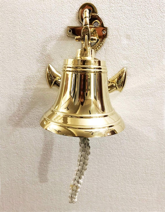 Solid Brass Wall Hanging Ship Bell~Nautical Brass Anchor Door Bell Home Decor