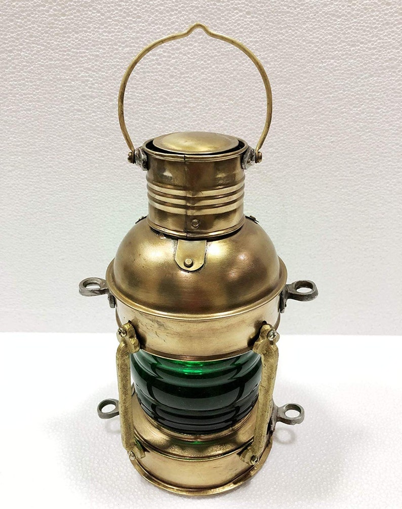 Vintage Brass Electric Green Lamp Maritime Ship Lantern Boat Light Home Decorative