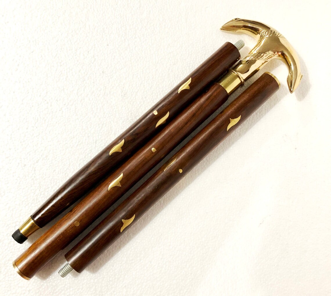 Victorian Brass Designer Walking Cane Brown Wooden Walking Etsy