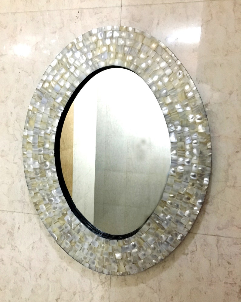 Wall Mirror Bedroom Mother of Pearl Inlay Oval Frame Etsy