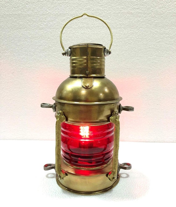 Vintage Brass Electric RedGreen Lamp Maritime Ship Lantern Boat Light Home Decorative