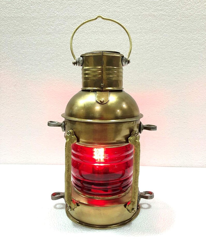 Vintage Brass Electric RedGreen Lamp Maritime Ship Lantern Boat Light Home Decorative