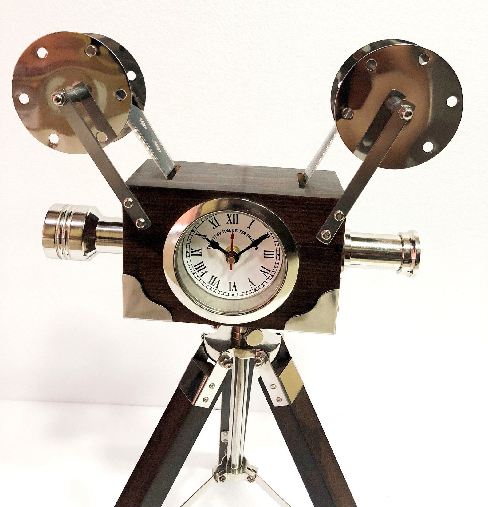 Antique Brass Table Wooden Stand Projector Clock Nautical Etsy