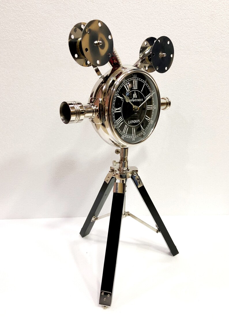 Antique Brass Table Wooden Stand Projector Clock Nautical Etsy