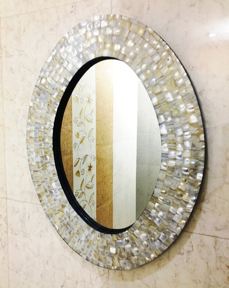 Wall Mirror Bedroom Mother of Pearl Inlay Oval Frame Etsy