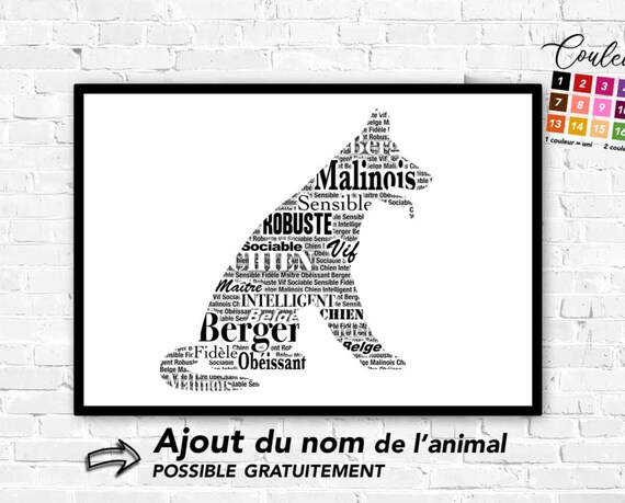 Affiche Typographique Berger Belge Malinois Imprimable Word Art Affiche Personnalisée Cadeau Chien Berger Malinois 3 Formats A5 A4 A3