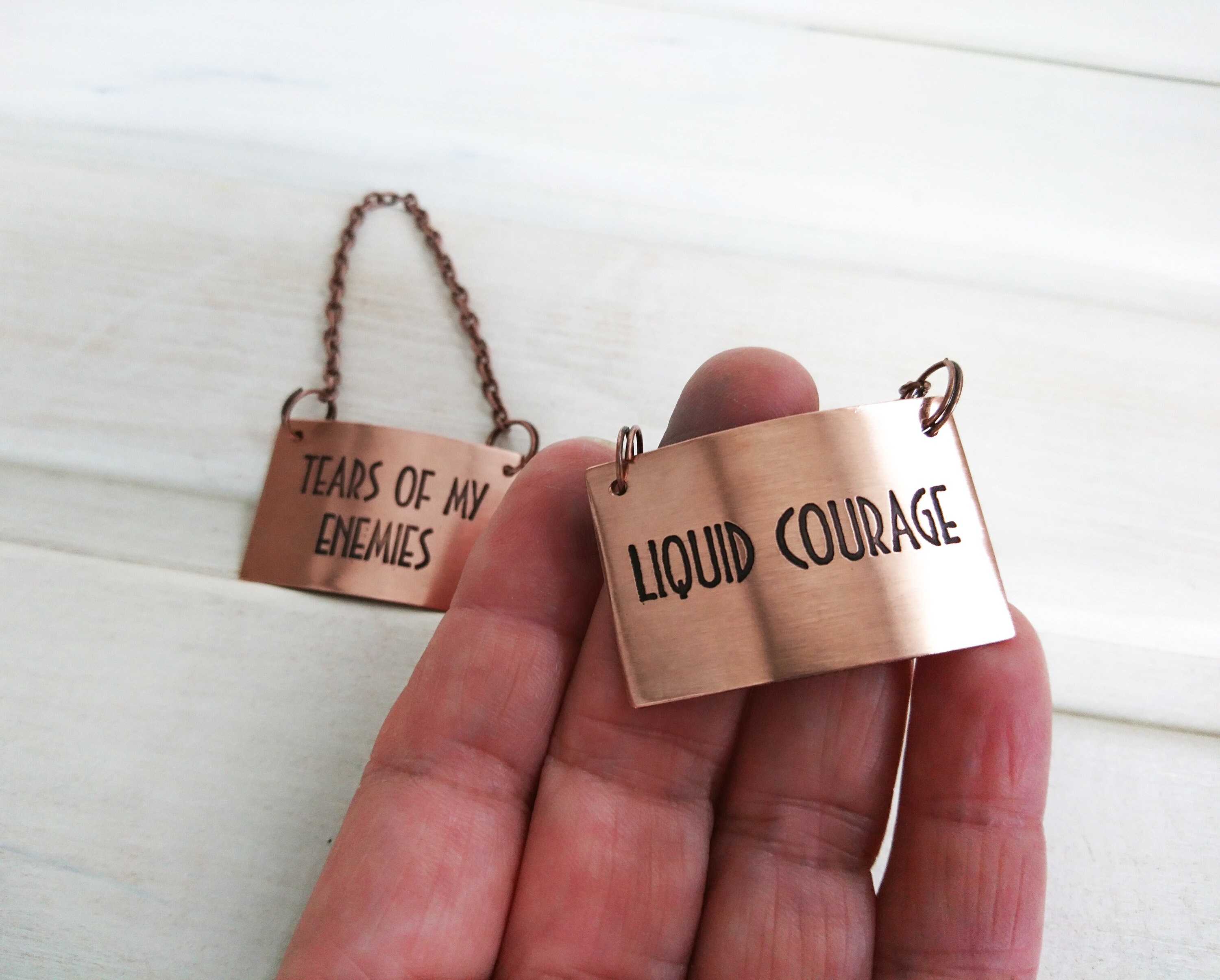 Custom Decanter tags. Copper Wine necklace. Barware. Etsy