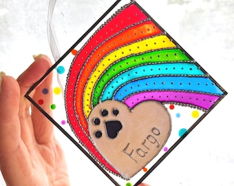 Attrape-soleil en vitrail commémoratif pour chien, cadeau personnalisé pour la perte d'un animal de compagnie, hommage au pont arc-en-ciel pour chien, cadeau pour maman de chien