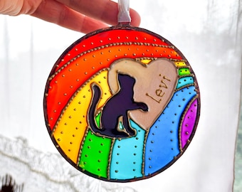 Custom Сet Memorial. Personalized Rainbow Pat Memorial Suncatcher. Rainbow Pet loss Gift. Hand Painted Stained Glass. Sympathy gift.