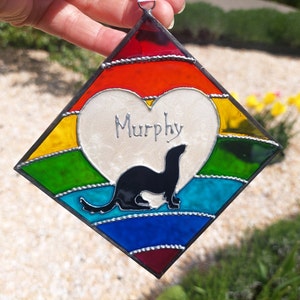 Ferret Rainbow Bridge Memorial Suncatcher – Hand-Painted Stained Glass Pet Loss Gift – Ferret Pet Remembrance – Pet Sympathy Gift